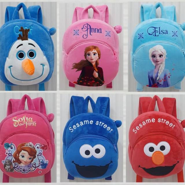 Backpack Tas Ransel Anak Boneka Karakter Frozen Elsa Anna Olaf Sophia Elmo 2 rest M