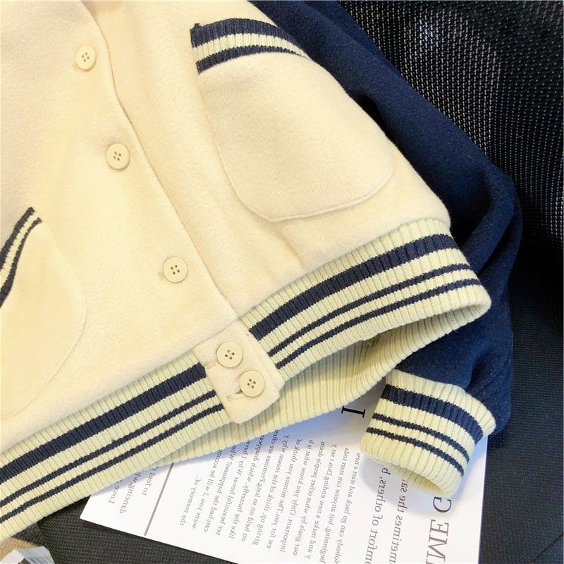 #Sisjuly# Jaket Musim Dingin Wanita Jaket Baseball Longgar Pasangan Niche AMYG