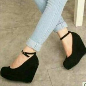 Wedges hitam tali/wedges suede bludru/wedges 12cm TERPOPULER