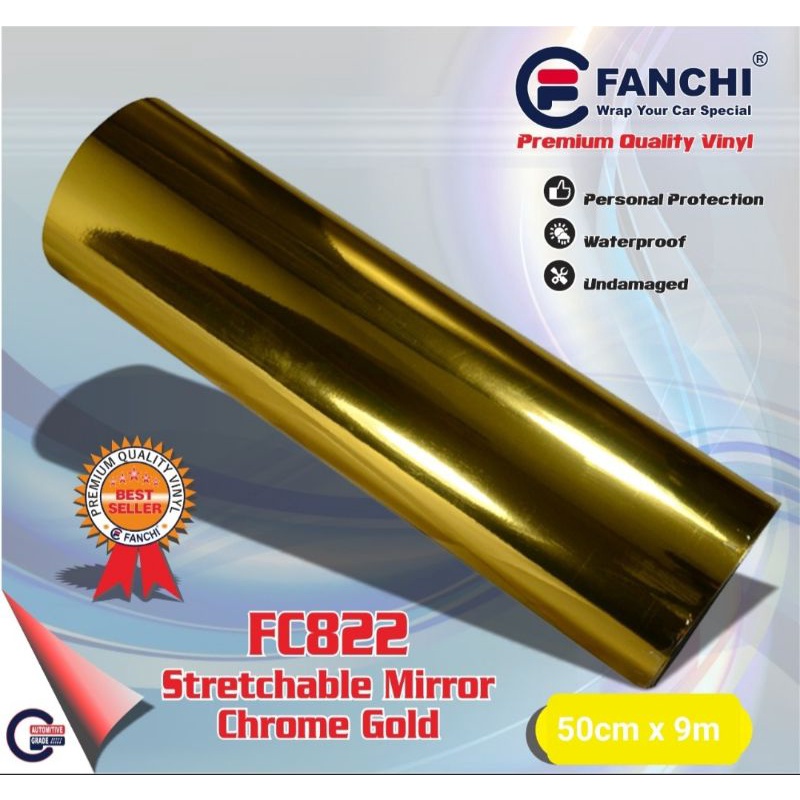 Sticker Fanchi FC822 Mirror Chrome Gold Emas Chrome Lentur Premium Wrap