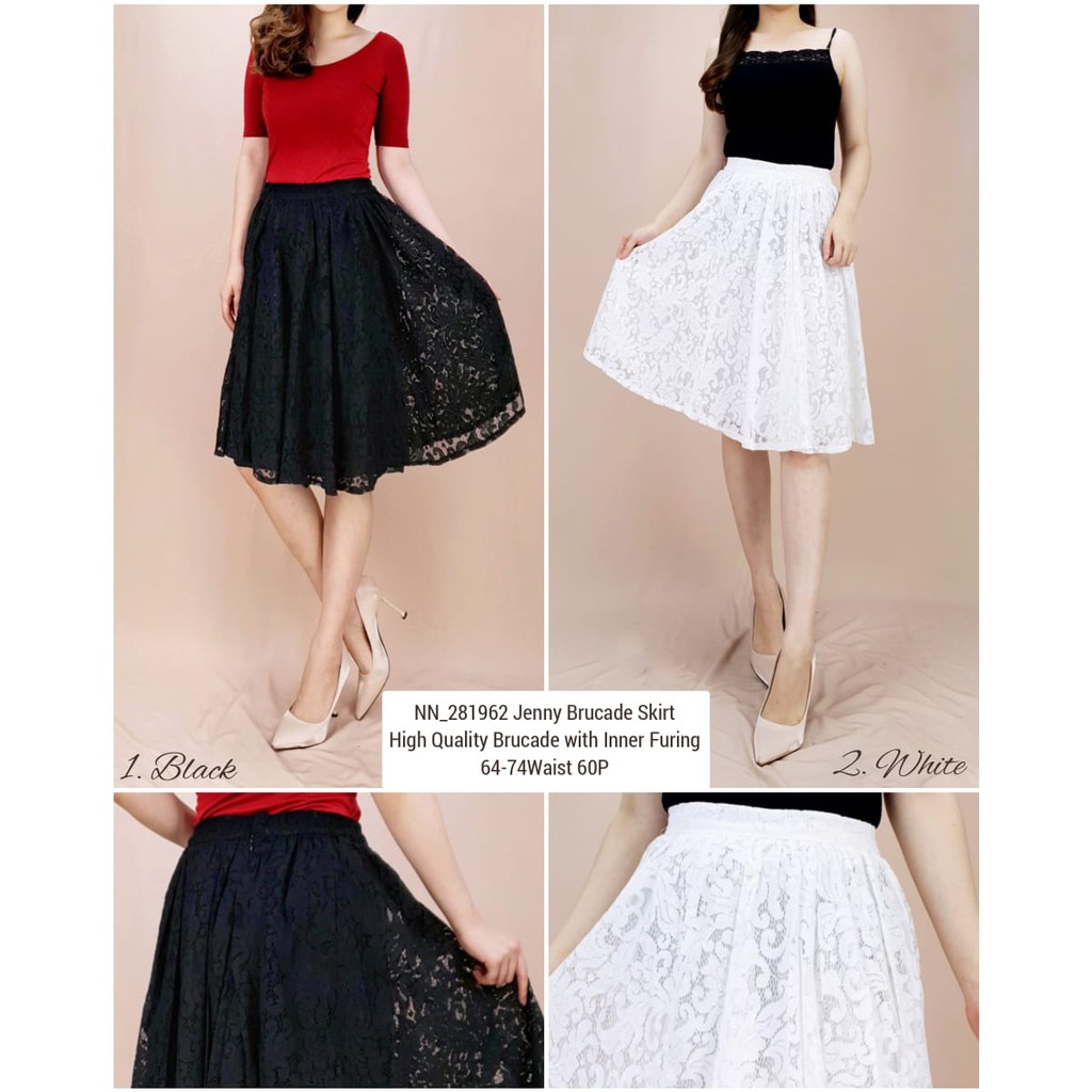 MIDI SKIRT ELLA BRUCADE WITH INNER FURING PREMIUM QUALITY 2 COLOUR BLACK AND WHITE  / ROK SELUTUT BR