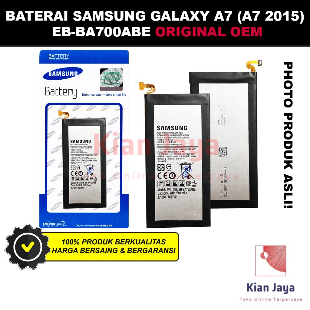 Baterai Samsung Galaxy A7 2015 A700 Original OEM Batre Batrai Battery Hp EB-BA700ABE Ori