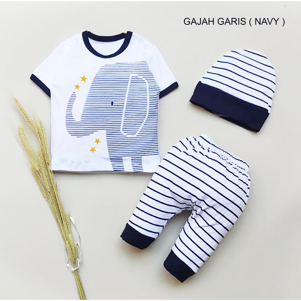 Klik Mds Setelan Baju Anak Bayi Laki-laki Gajah Free topi 1 Ukuran Usia 0-9 Bulan