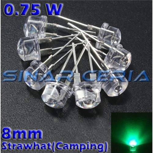 LED Putih = Hijau 8mm Camping ( StrawHat Green ) bulat 8 Mm hijau lampu Senter LED Besar Straw Hat