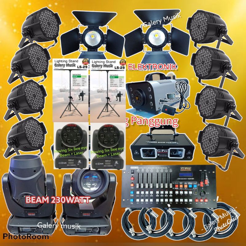 Paket Lighting Complite Parled, Beam 230watt, Mixer, Laser 2 mata, fresnel COB, free kabel2 Lighting