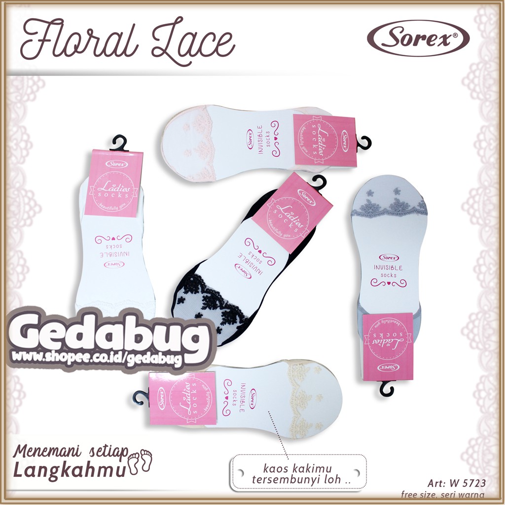 Sorex Kaos Kaki Wanita Floral Lace Invisible W 5723 Ladies Socks - gedabug