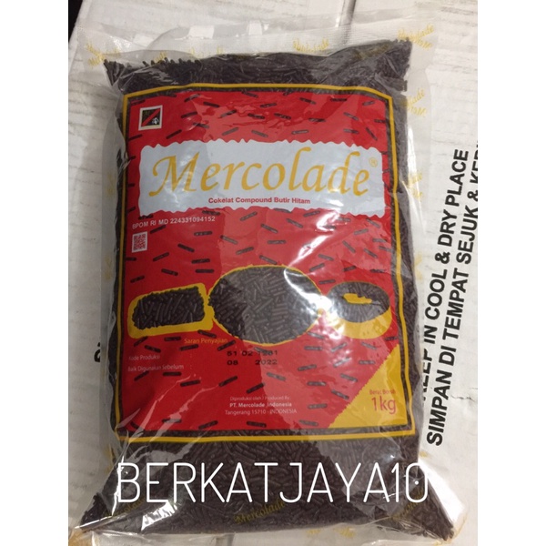 Meses Mercolade kemasan 1 kg Cokelat Compound Butir Hitam Coklat