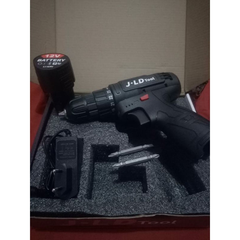 Bor 1 Baterai JLD Hitam 12Volt Cordless Drill, TERMURAH