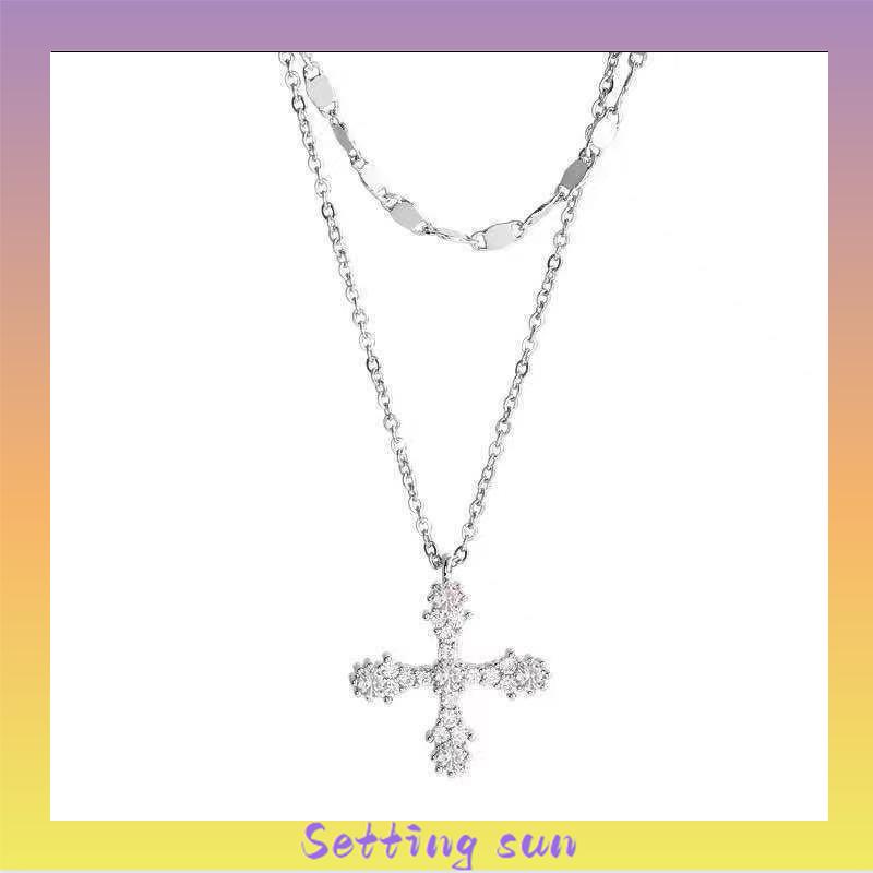 Kalung Liontin Salib Lapis Ganda Bahan Zirkon Gaya Hip Hop TN