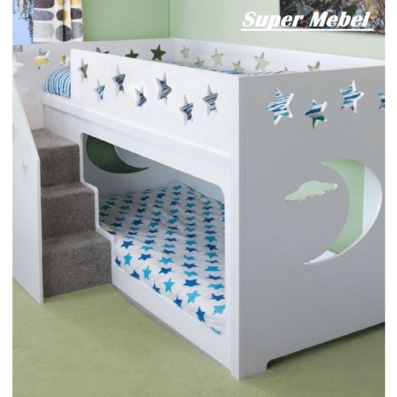 Dipan tempat tidur minimalis anak bulan bintang, ranjang kasur tingkat