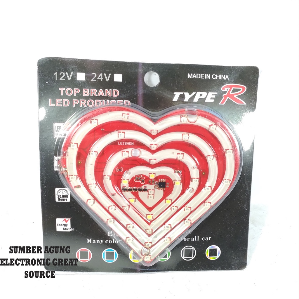 Lampu Hati Variasi Love Besar DC 12V Type R LED Heart Symbol Mobil Motor