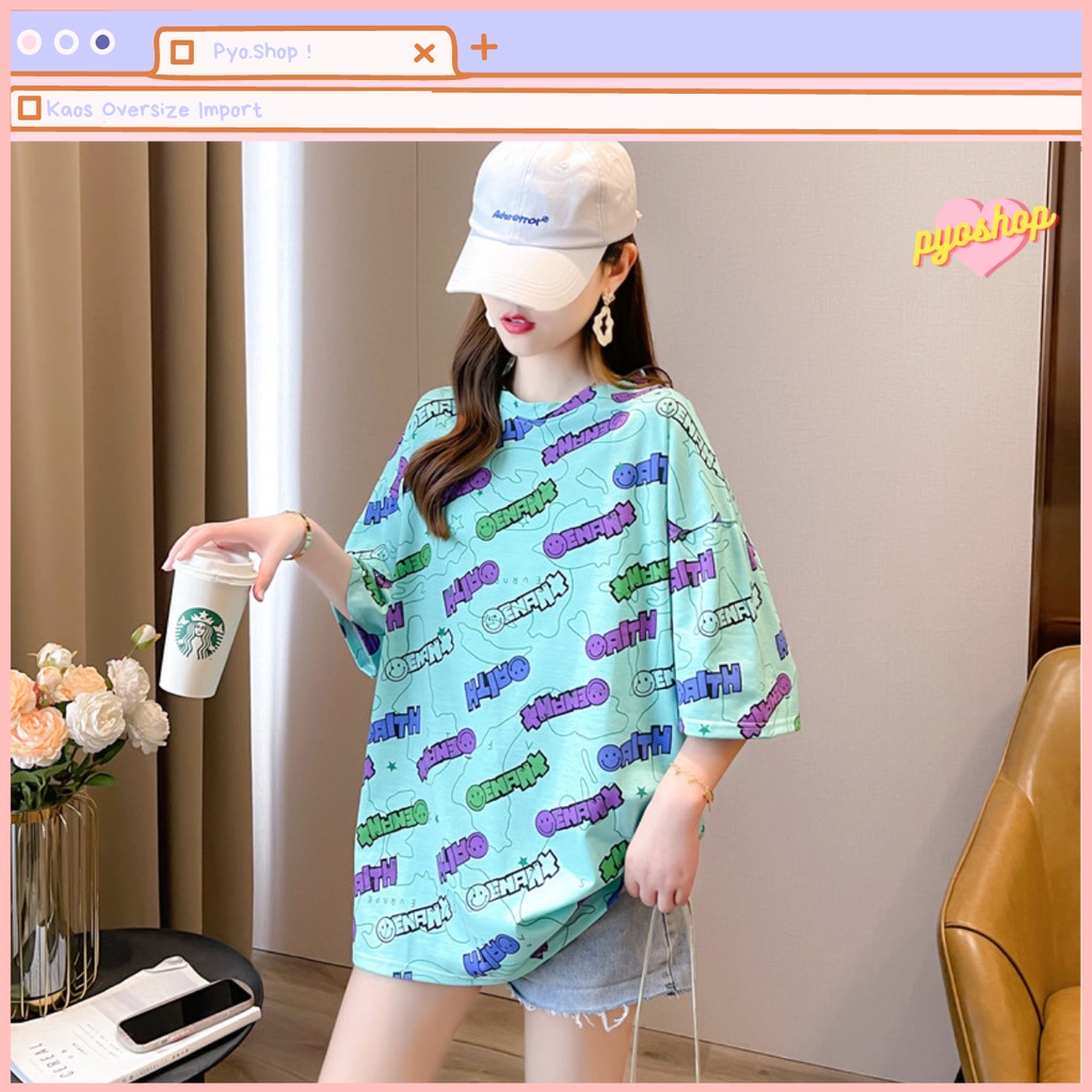 Kaos oversize import jumbo motif SMILE