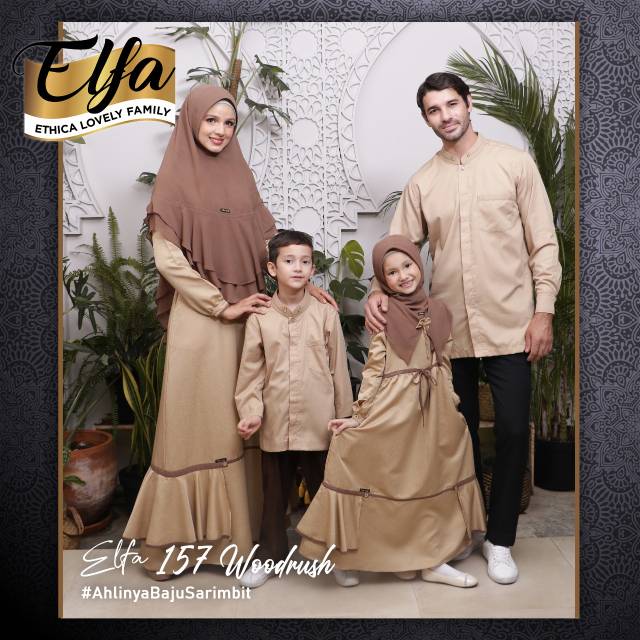 ( Sarimbit Ethica Elfa 157 Wood rush ) Baju Gamis Seply  Kagumi Syar'i 157 Kahfi 120  Kagumi kids 57