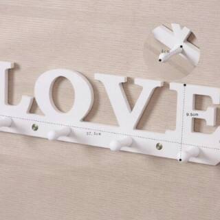 Rak dinding kayu  LOVE warna putih  white hanger gantungan  