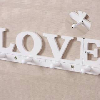  Rak  dinding  kayu LOVE warna  putih  white hanger gantungan 