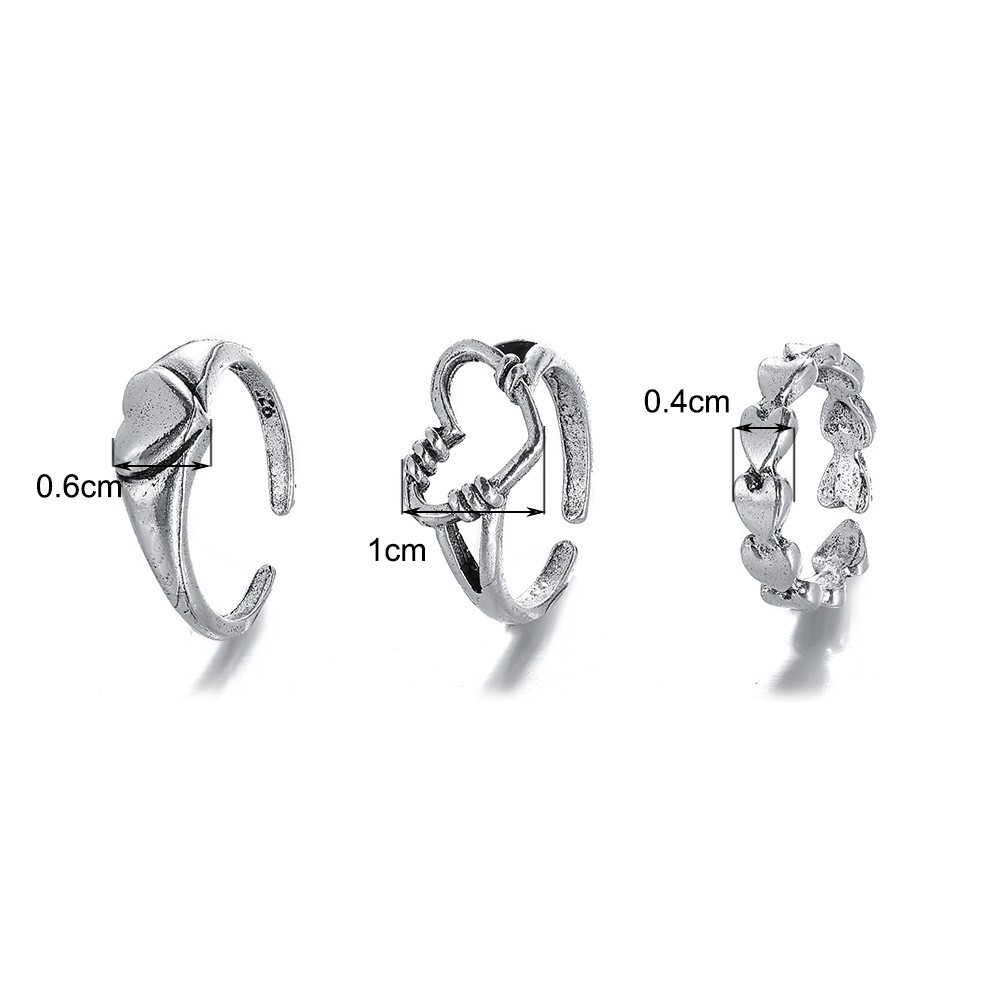 3pcs / Set Cincin Desain Hati Hollow Warna Silver Untuk Pasangan