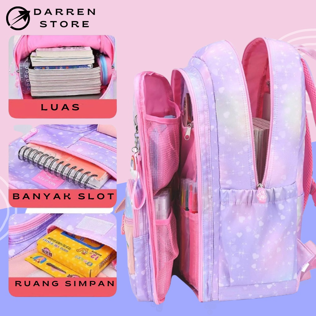 Tas Sekolah Anak Perempuan SD DS-5177 Ransel Anak Waterproof 17inch Ransel Import