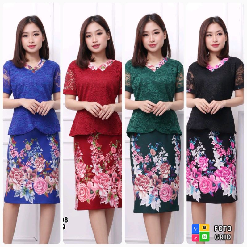 set rok pdk bahan scuba mix brokat