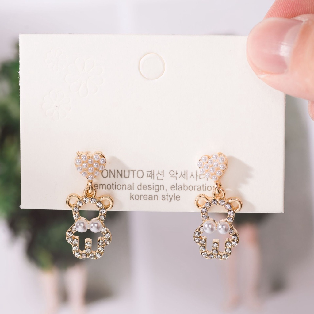 [littlecrab] Anting Wanita Mutiara Bentuk Pita Clover Kelinci Beruang Permata Berlian Simple Elegan Anting Tusuk Cute Woman Earrings Anting Berkualitas Korean Style