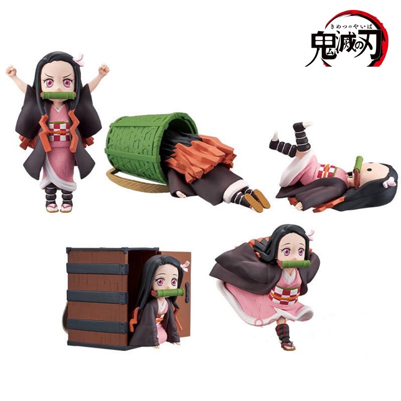 5pcs/set Cute Kamado Nezuko Japan Anime PVC Figure Toys New Kawaii Demon Slayer Doll  Birthday Gift for Girls