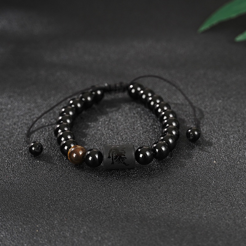 Gelang Manik-Manik Batu Reiki Hitam Ukuran 8mm Desain 12 Rasi Bintang Untuk Pria Dan Wanita