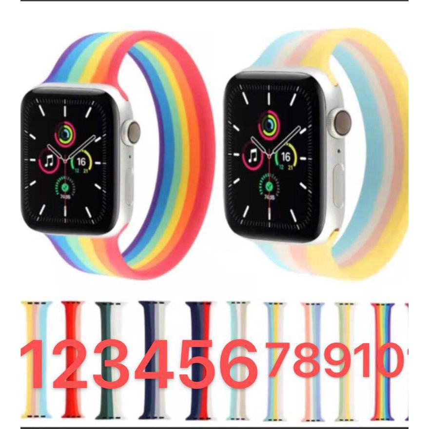 Strap Apple Watch Rubber Solo Loop Rainbow Elastis Sport Band iWatch Strap Series 1 2 3 4 5 6 SE s7 s8 ultra