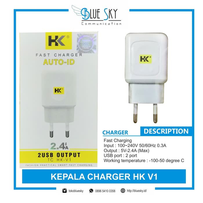 KEPALA CHARGER BATOK HK V1 2.4A DUAL USB MURAH