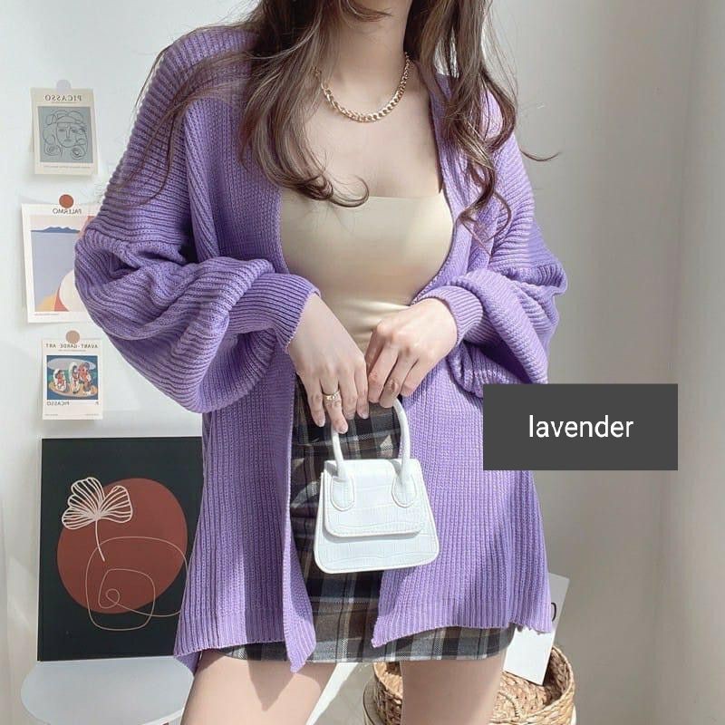 Cardigan Rajut JAZZ Over Size Tangan Balon l Pakaian Rajut Wanita l Atasan Rajut Wanita-Lavender