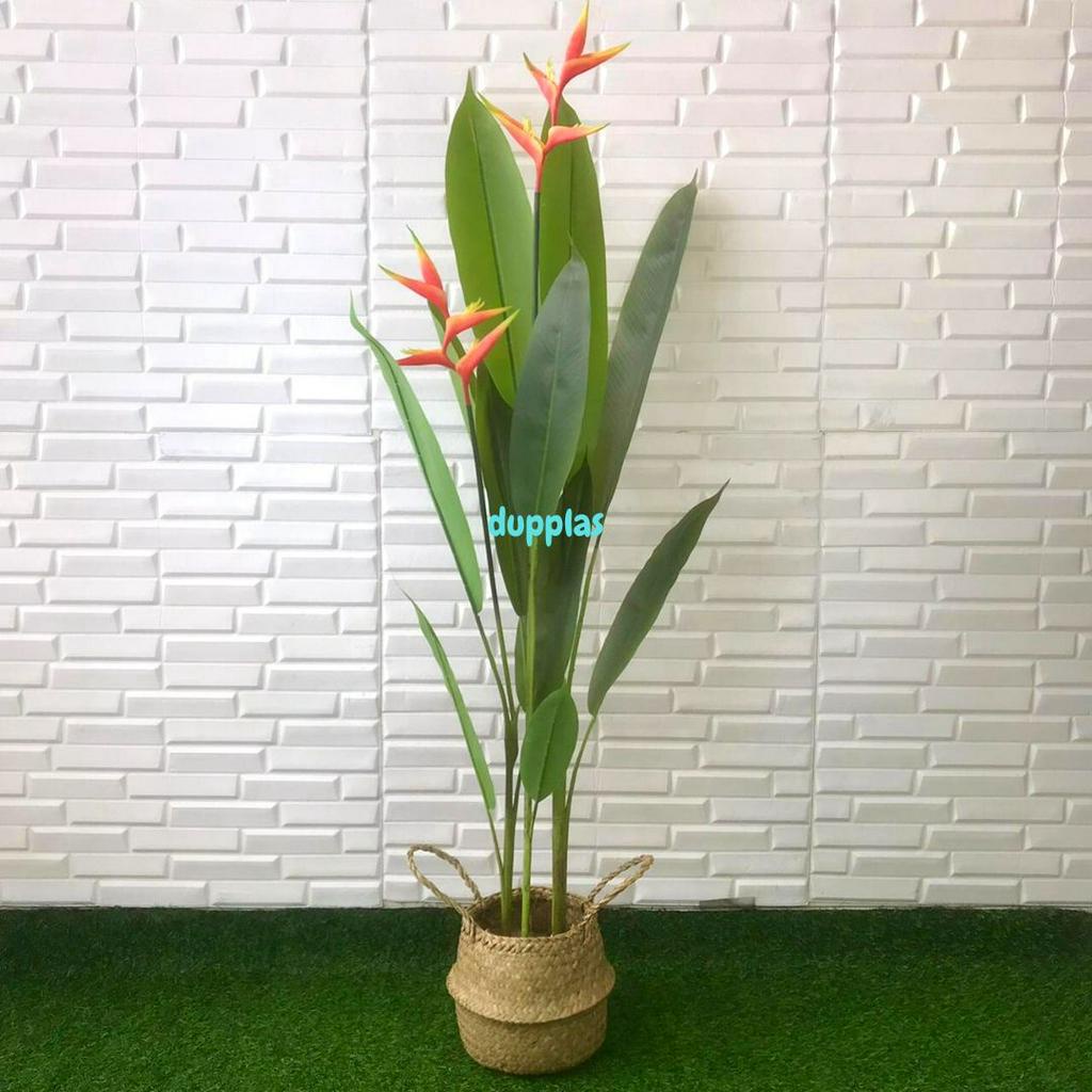Pohon Hias Plastik Pisangan Heliconia Bird Of Paradise T145 Cover Pot Anyaman Purun Belly Dekorasi R
