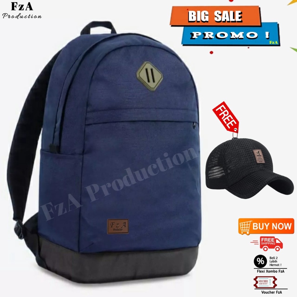 Tas Ransel Punggung Distro Casual Pria Wanita / Tas Ransel Laptop Original - FzA FREE Topi Distro Trucker