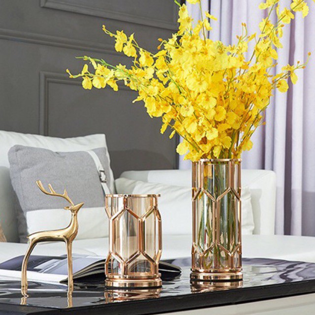 LUXURY#VAS4 Vas Bunga/Luxury metal Glass Vase ornament American style/Vas Bunga Elegan/Home Decor