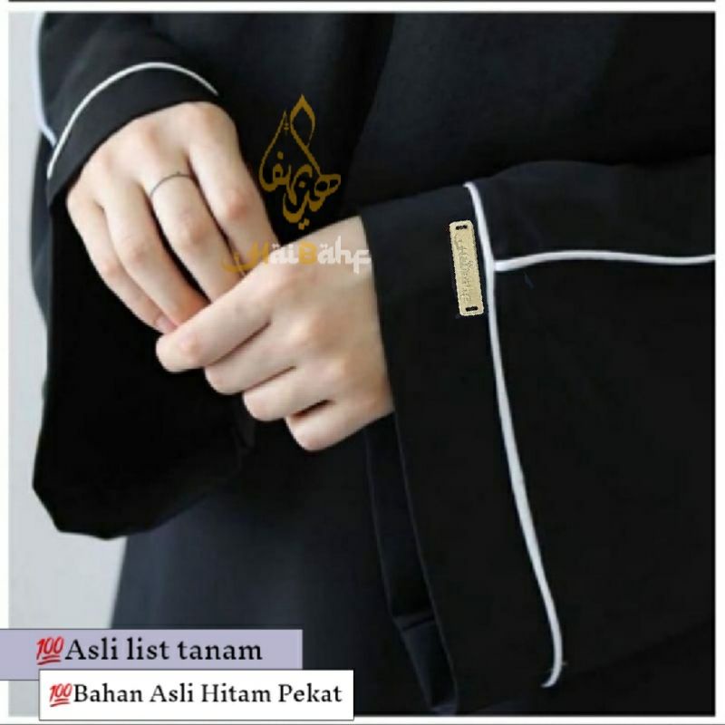 Abaya Hitam Basic List Gamis Syari Bahan Jet black Hitam Pekat Busui friendly