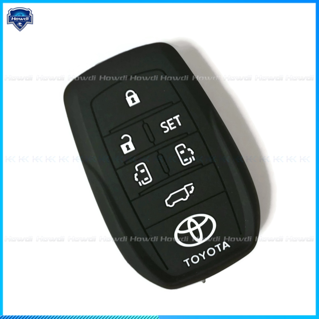 Cover Kunci Remote 6 Tombol Bahan Silikon Dengan Gantungan Kunci Kulit Untuk Toyota Alphard Vellfire