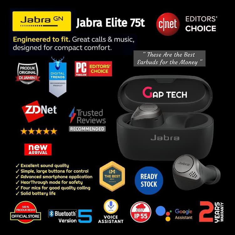 {{BAYAR DI TEMPAT}} Jabra Elite 75t / Elite75t / Elite 75 t True Wireless Earbuds Original