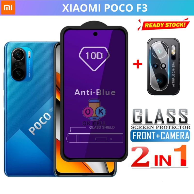 2IN Tempered Glass Anti Gores Blue Light Radiasi Full Layar Kamera Xiaomi Poco F3 Screen Protector