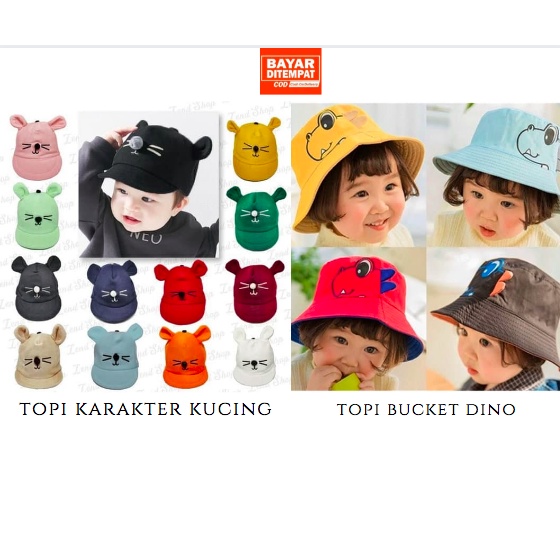 Topi Bayi Anak Karakter Kucing / Bucket Dino Lucu Termurah Bahan Cotton Premium