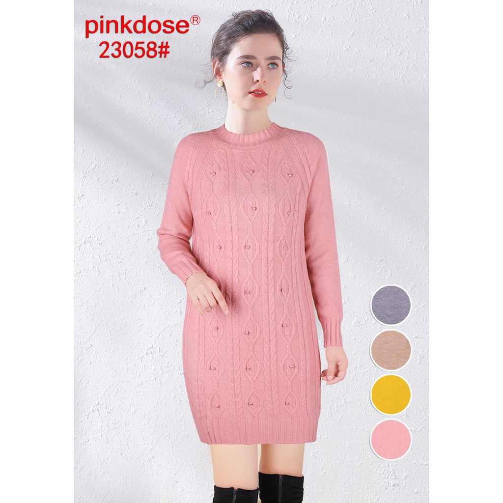 TUNIK RAJUT PINKDOSE #23058 | BODYCON / SPAN + PEARL / MUTIARA | PREMIUM