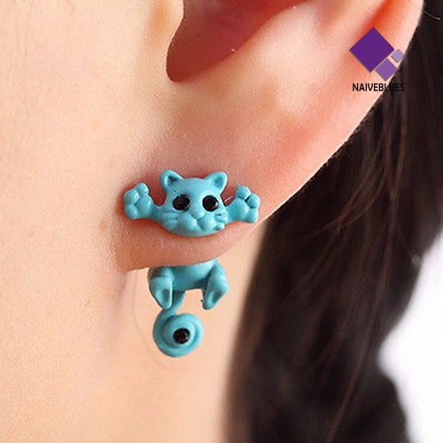 Anting Stud Desain Kartun Hewan Kucing 3D