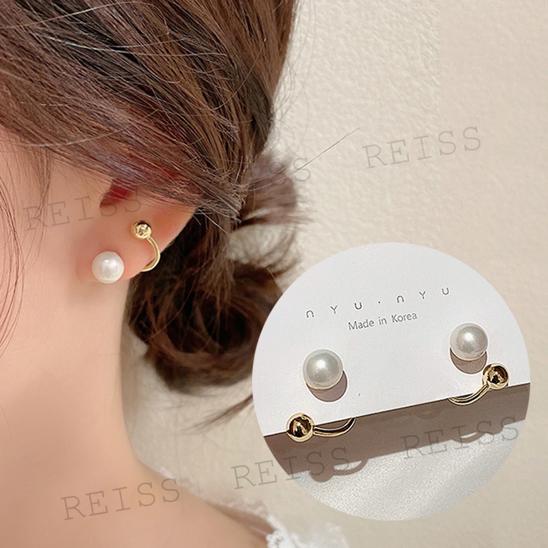 Anting Tusuk Gantung Bahan Sterling Silver 925 Desain Geometri + Mutiara Gaya Korea / Simple / Retro Untuk Wanita