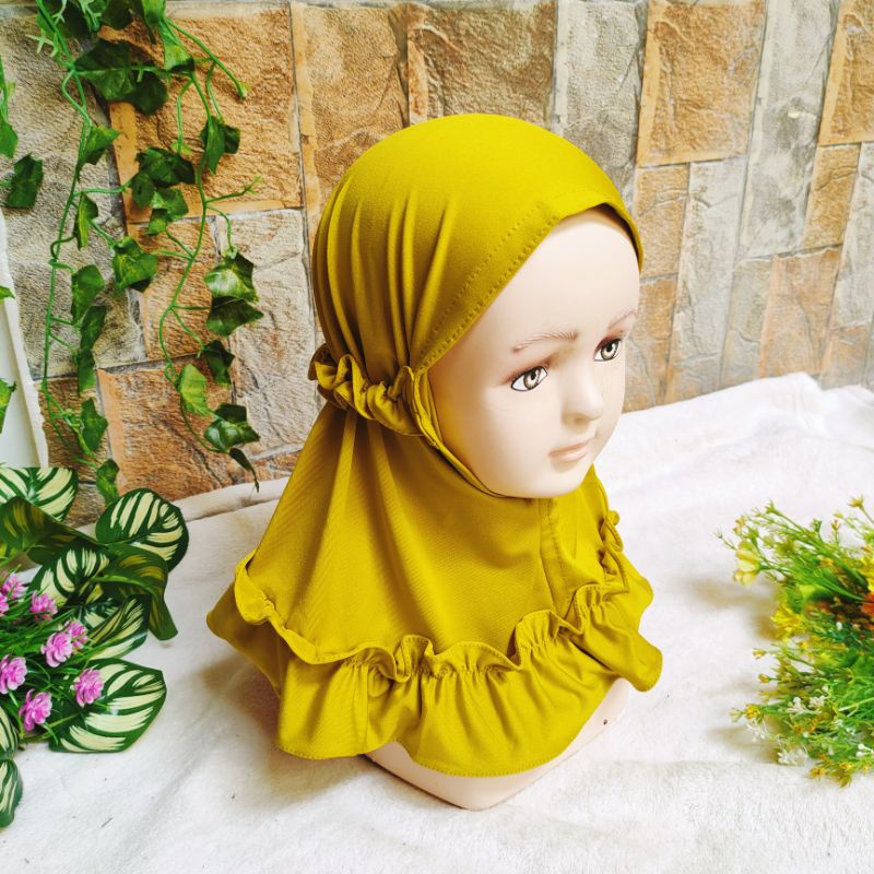 Jilbab baby anak lucu unyu premium 3 4 5 6 7 8 9 bulan 1 2 tahun hijab lucu bahan jersey ( jilbab rempel momo baby )