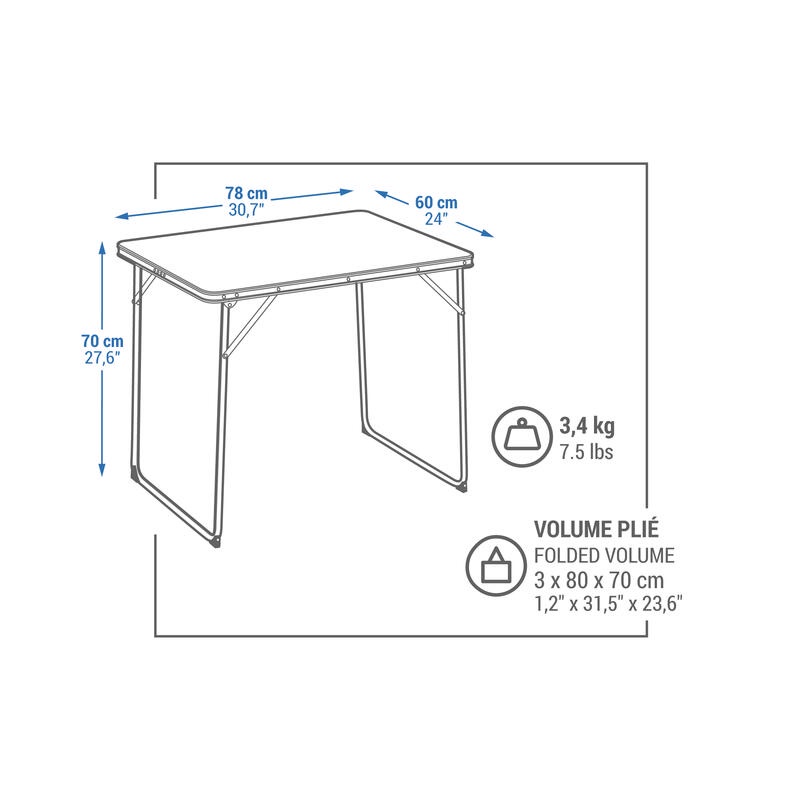 QUECHUA Meja Lipat Kemah Folding Camping Hiking Table Untuk 2-4 Orang