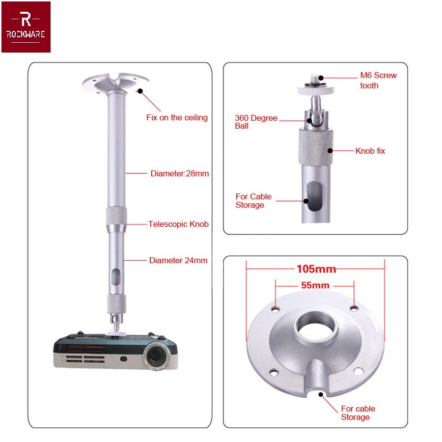 ROCKWARE RW-PBCM01 - Universal Mini Projection Ceiling Wall Mount