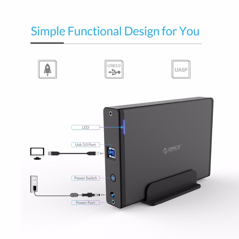 Orico Casing Hardisk HDD 3.5 &quot;Usb 3.0 Tipe-C Bahan Aluminum
