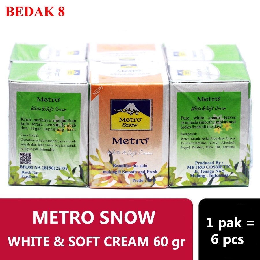 Metro Snow White &amp; Soft Cream 60 gr 1pak isi 6 pcs (TIDAK BISA PILIH WARNA)