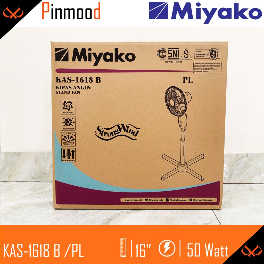 MIYAKO STAND FAN / KIPAS ANGIN BERDIR 16 INCH KAS-1618 B PL 2 IN 1 PLASTIK NEW MURAH