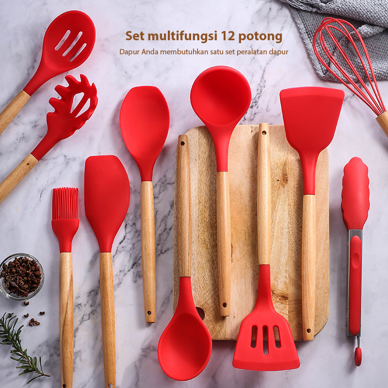 Alat Masak Set Spatula Sehat Tahan Panas Silicone Kitchen tools Set Spatula Silikon BPA-Free 12pcs