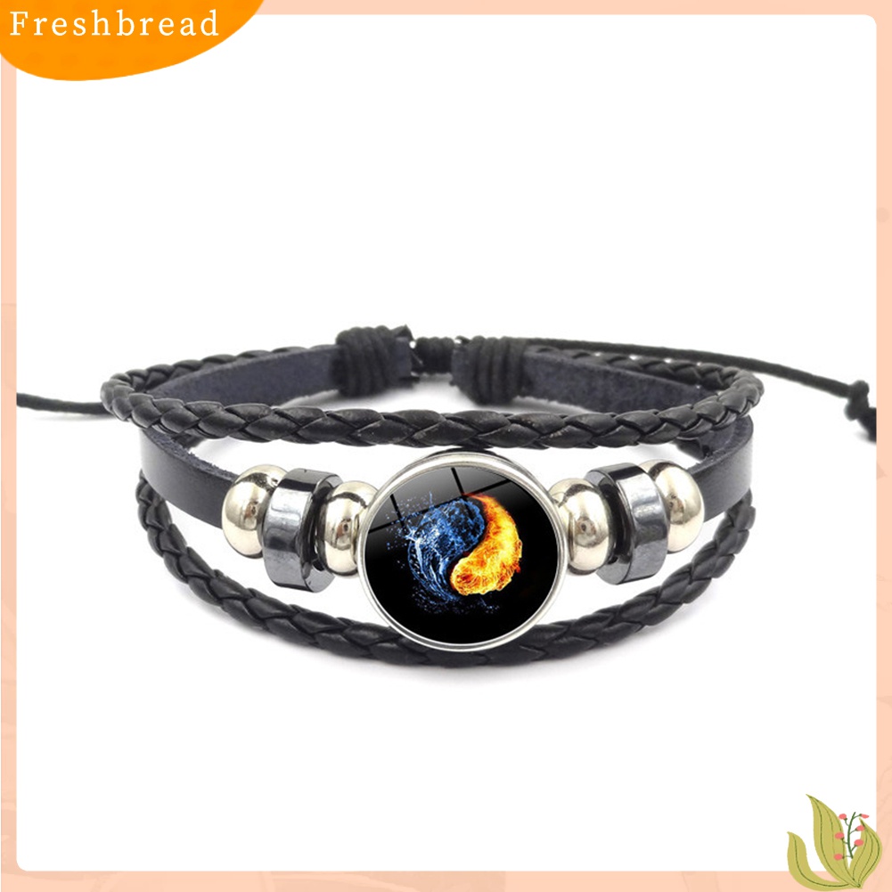 Terlaris Vintage Unisex Yin Yang Pattern Multi-layer Faux Leather Adjustable Bracelet