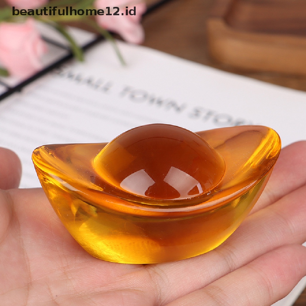 【beautifulhome12.id】 2Pcs Feng Shui Chinese Ancient Gold Ingot Mascot Citrine Ingot Money Wealth .