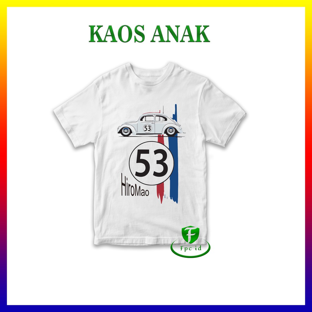 Kaos Karakter Mobil Herbie 53 Cotton Combed 30s Baju Anak Pakaian Murah Atasan Berkualitas