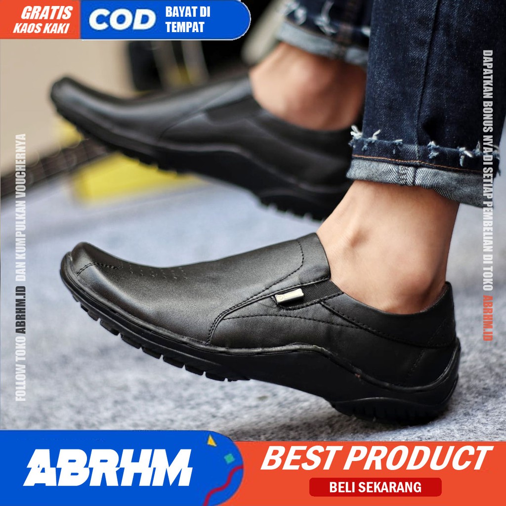 ABRHM DILBA Sepatu Slip On Pria Sepatu Pria Casual Kulit Asli Sepatu Kasual Pria Pantofel Kerja Kuliah Semi formal Original Kekinian Murah Terlaris